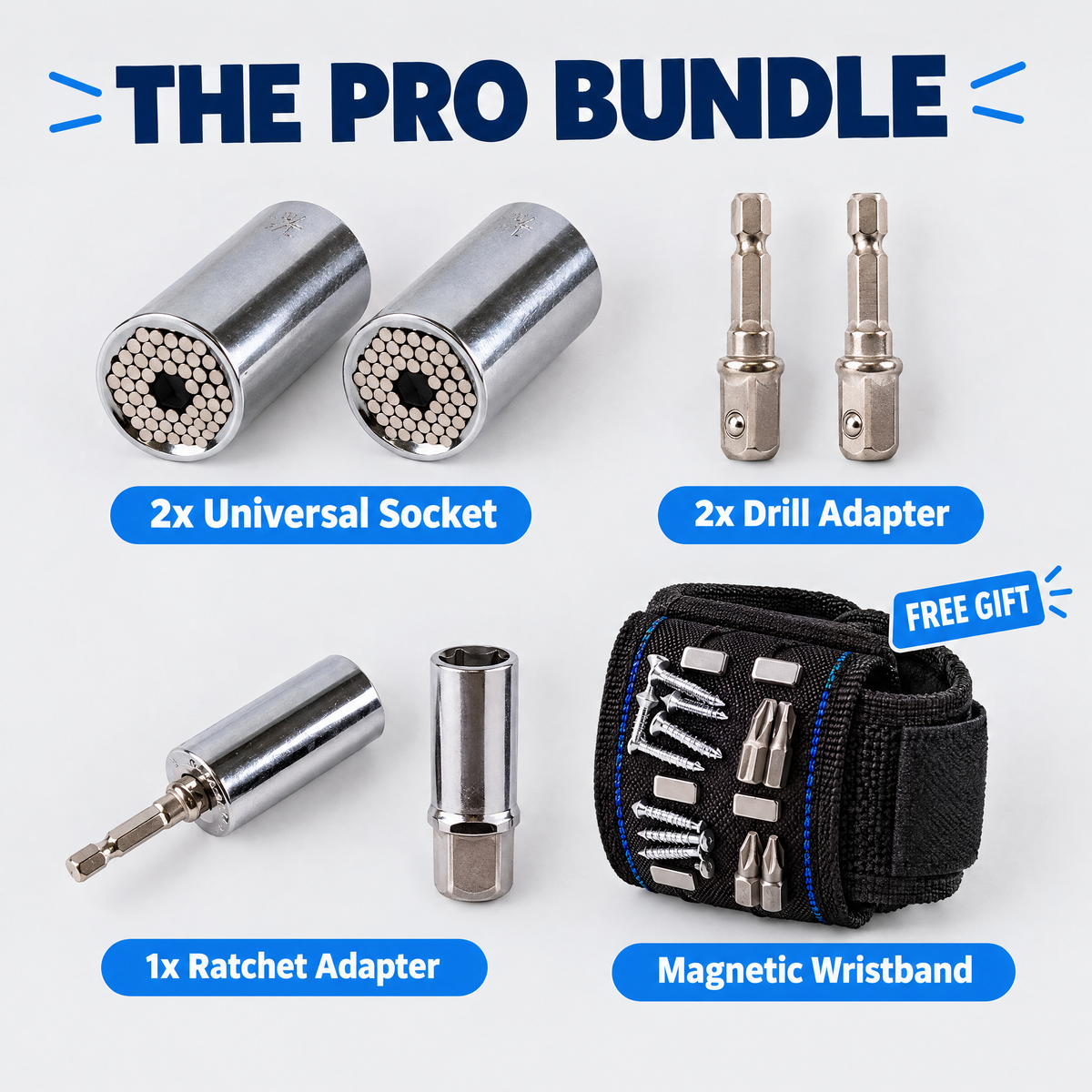 The Pro Bundle: 2 sockets, adapters and free magnetic wristband